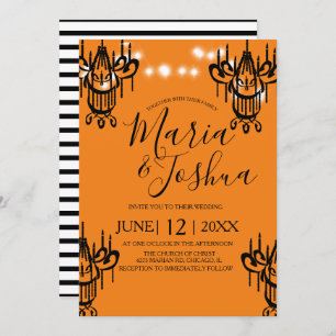 Invitation Lustre Halloween Mariage Orange Black Light