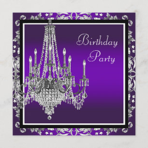 Invitation Lustre Purple Damask fête d'anniversaire
