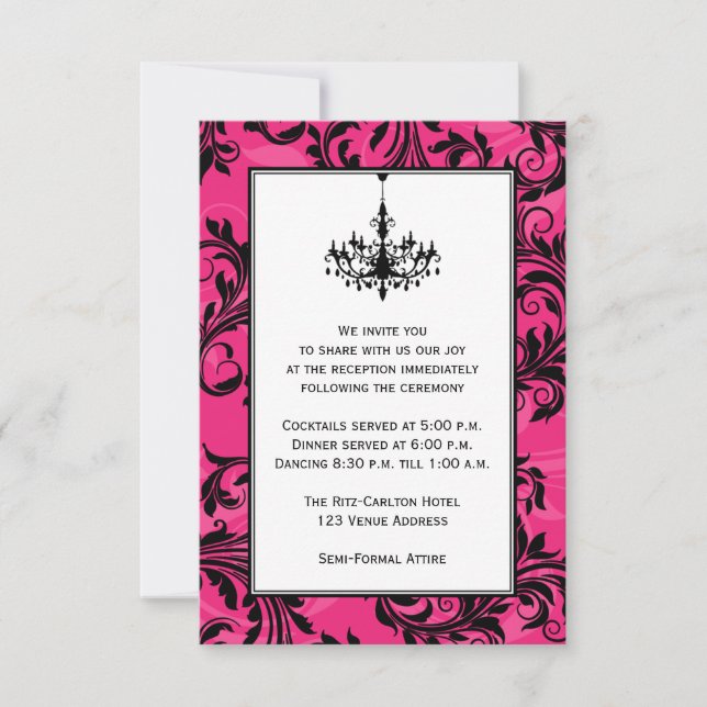 Invitation Lustre Rose Noir Blanc Rouleaux Mariage Insertion (Devant)