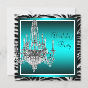 Invitation Lustre Zèbre Bleu Sarcelle Fête d'anniversaire