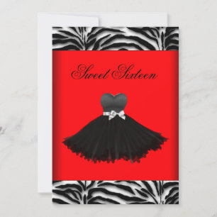 Invitation Lustre Zèbre Rouge Zèbre Sweet Seize Anniversaire