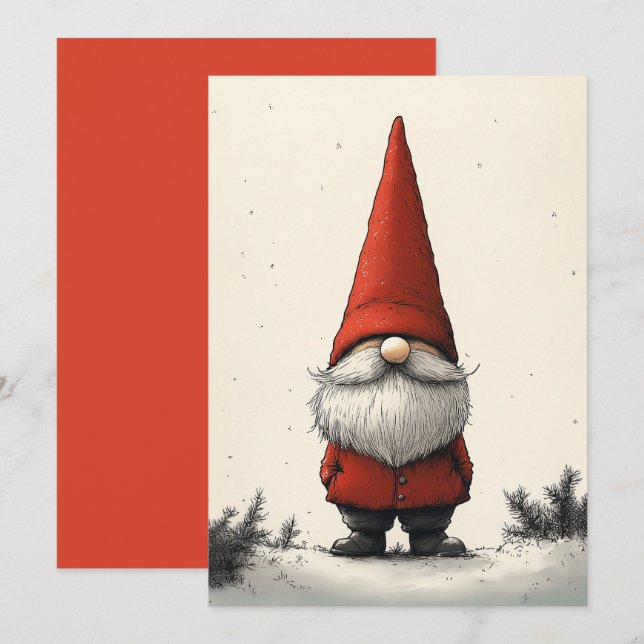 Invitation Lutin de l'hiver joyeux au chapeau rouge (Devant / Derrière)