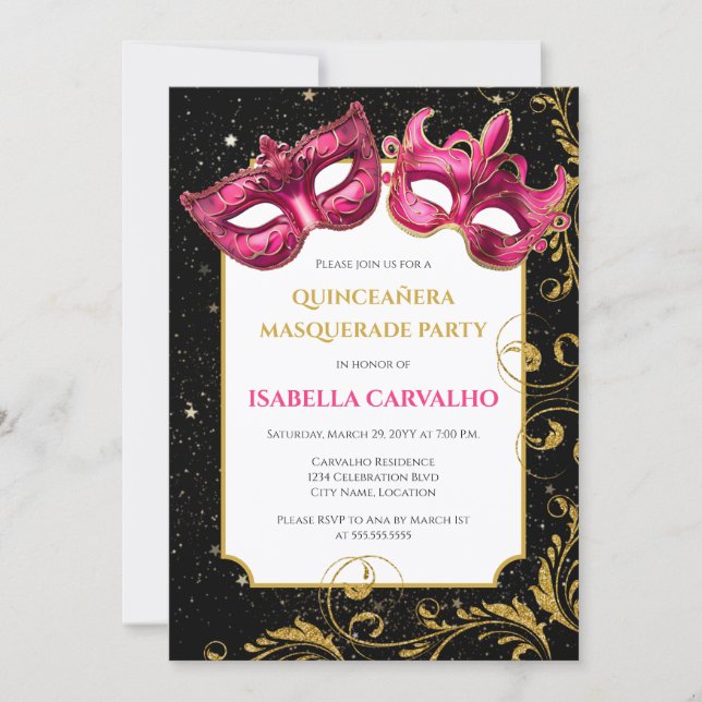 Invitation Lux Quinceañera Fête Masquée (Devant)