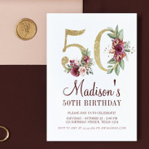Luxe 50e anniversaire Bourgogne or Floral