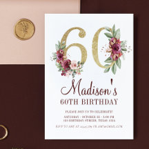 Luxe 60e anniversaire Bourgogne or Floral