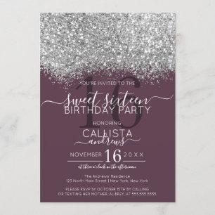 Invitation Luxe Argent Parties scintillant violet Confetti Sw