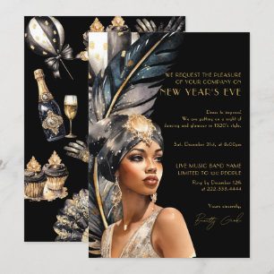 Invitation Luxe Black Gold Retro 1920 New Year Party