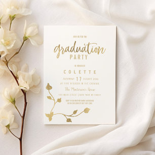 Invitation Luxe blanc feuille d'or glam Graduation Party