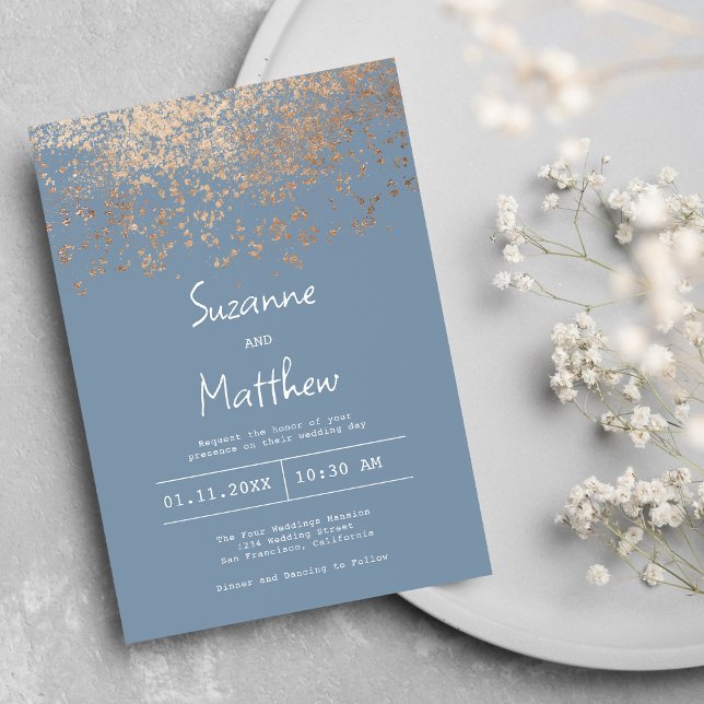 Invitation Luxe bleu rose doré mariage de confetti (Luxury dusty blue rose gold confetti wedding)
