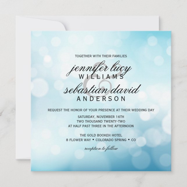 Invitation Luxe Blue Bokeh Light Chic Mariage (Devant)
