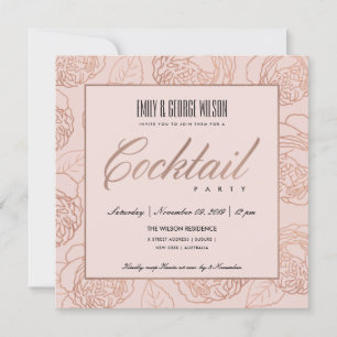 INVITATION LUXE BLUSH ROSE ROSE OR FLORAL COCKTAIL PARTI