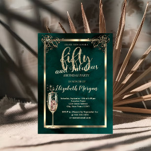 Invitation Luxe Bordure Champagne Verre Vert 50e Anniversaire