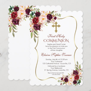 Invitation Luxe Bourgogne Blush Floral Holy Communion