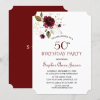 Luxe Bourgogne Or Floral 50e anniversaire Monogram