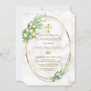 Invitation Luxe Branches de citron Gold Cross Confirmation