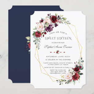 Invitation Luxe Burgundy Blush Floral Sweet sixteen or
