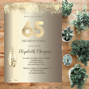 Invitation Luxe Champagne Verre Or Confetti 65e anniversaire