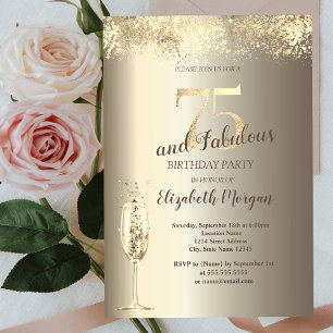 Invitation Luxe Champagne Verre Or Confetti 75e anniversaire
