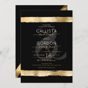 Invitation Luxe Chic Black Gold Brushstroke Mariage frontière