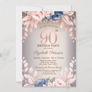 Invitation Luxe Chic Fleurs,Guirlande Lumineuse 90e Anniversa