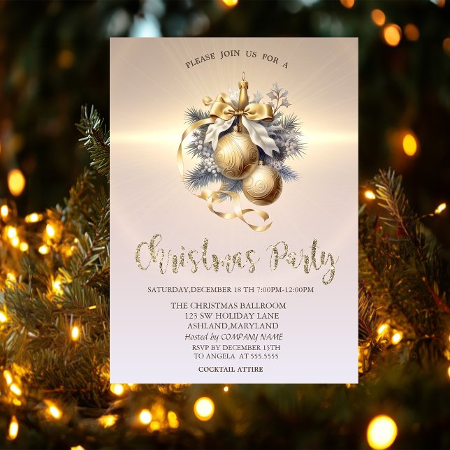 Invitation Luxe Christmas Balls Gold Company (Créateur téléchargé)
