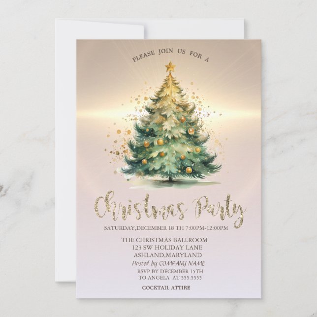 Invitation Luxe Christmas Tree Balls Gold Company (Devant)