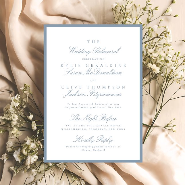Invitation Luxe Classique Dusty Blue La répétition Mariage (Créateur téléchargé)