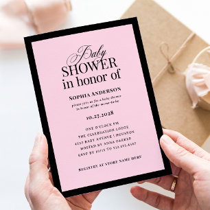 Invitation Luxe classique Élégant Baby shower noir et rose