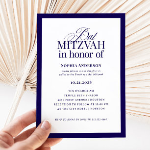 Invitation Luxe classique Elégant Bat mitzvah bleu et blanc