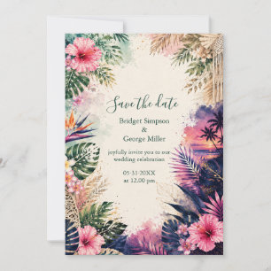 Invitation luxe Collage Hawaï Mariage Bohème Tropical