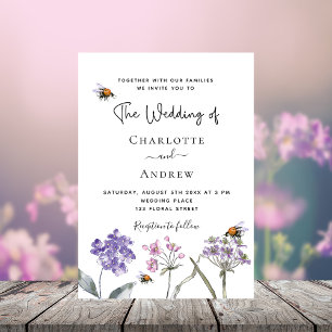 Invitation Luxe d'abeille mariage fleur sauvage violet rose