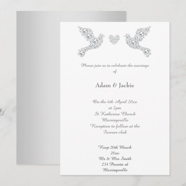Invitation Luxe Diamond Love Dove Mariage (Devant / Derrière)