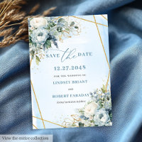 Luxe Dusty Bleu Bleu Pies Or Économisez La Date
