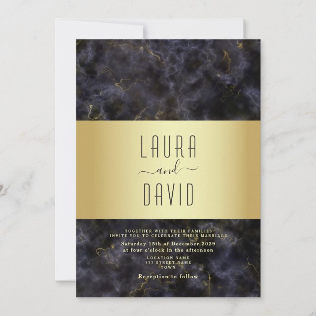 Invitation Luxe Elegant Mariage noir et or (Devant)