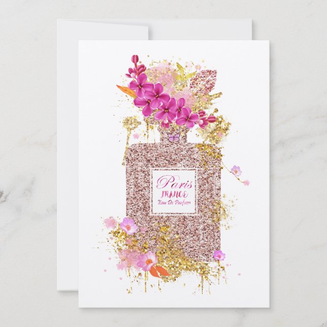 Invitation Luxe Elégant Parties scintillant Rose Parfum 1 Inv (Devant)
