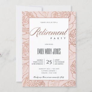 INVITATION LUXE ÉLÉGANT ROSE PÂLE OR ROSE FLORAL RETRAITE