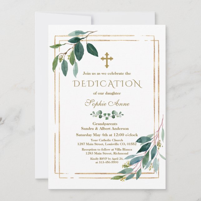 Invitation Luxe Fleurs Blanches Parties scintillant Or Dedica (Devant)