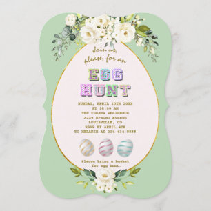 Invitation Luxe Fleurs de crème blanche Chasse aux oeufs d'or