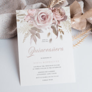 Invitation Luxe Fleurs Roussettes Elégante Quinceanera