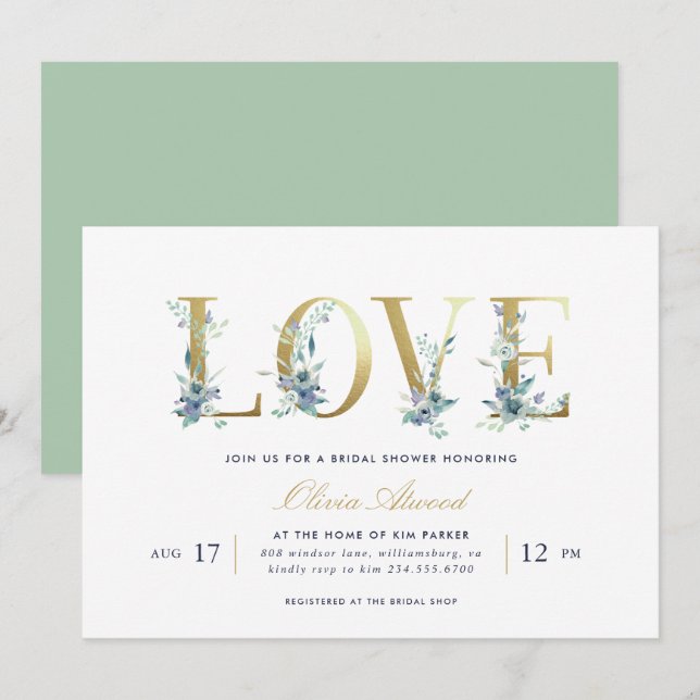Invitation Luxe Floral Bridal Showeuse (Devant / Derrière)