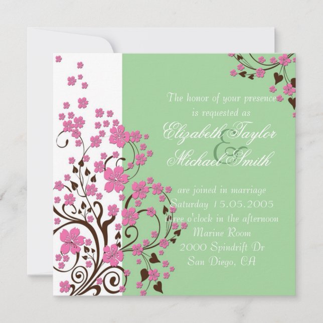 Invitation Luxe Floral Cherry Blossom Green Wedding Invite (Devant)