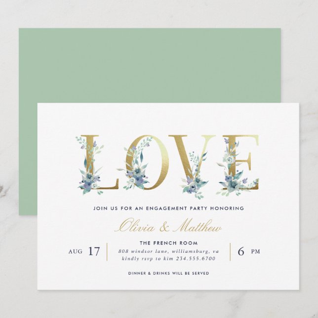 Invitation Luxe Floral Engagement Party (Devant / Derrière)
