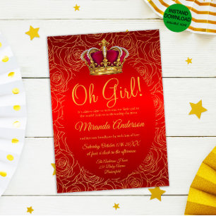 Invitation Luxe Floral Gold Royal Baby shower rouge