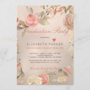 Invitation Luxe Glam Peach Cream Floral Graduation Party