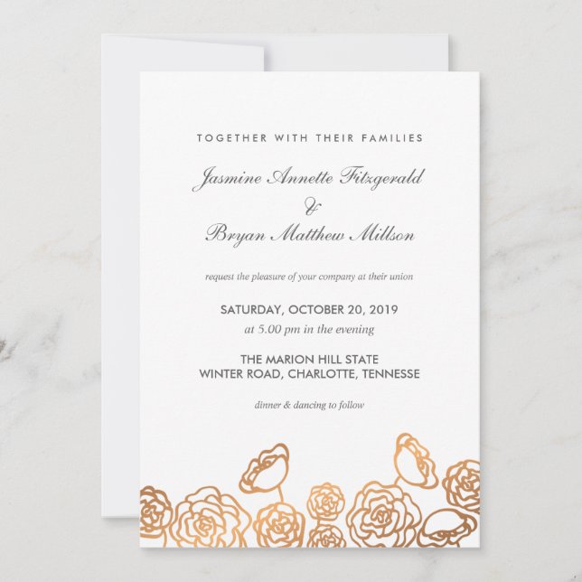 Invitation Luxe Gold Foil Floral Moderne Mariage (Devant)