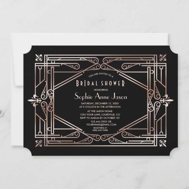 Invitation Luxe Gold Great Gatsby Fête des mariées Art Déco (Devant)