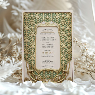 Invitation Luxe Gold & Green Art Nouveau Mariage