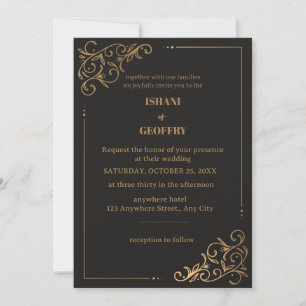 Invitation Luxe Gold Mariage de verdure géométrique