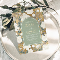 Luxe Green Gold Chinoiserie Floral Birds Mariage