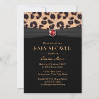 Luxe Leopard Ruby Gem Black Ribbon Baby shower